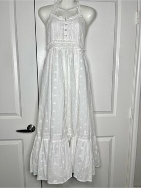 Arnhem Halter Maxi Dress White Eyelet Lace Boho Bridal Organic Cotton Size US 6